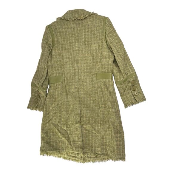 90s Blanc Noir Wool Blend Coat  Green Plaid Tweed Fringe Lightweight Juniors L - Picture 15 of 16